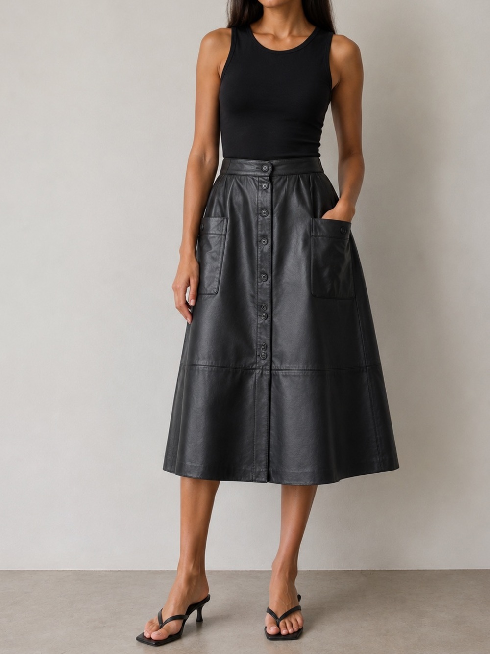 Vintage A-Line Genuine Leather Botton Front Skirt Size 12